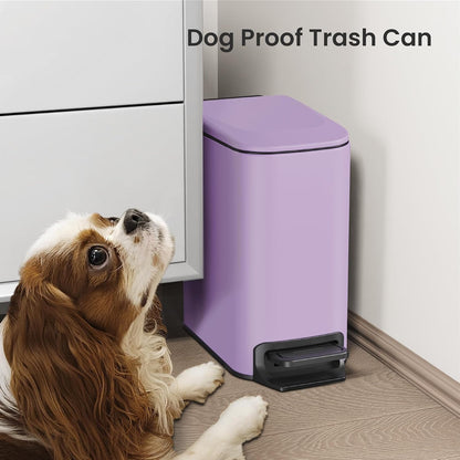 Small Bathroom Trash Can with Lid, 1.6 Gal, Soft Close, White