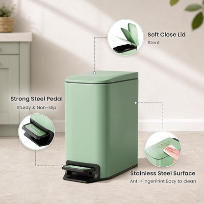Small Bathroom Trash Can with Lid, 1.6 Gal, Soft Close, White