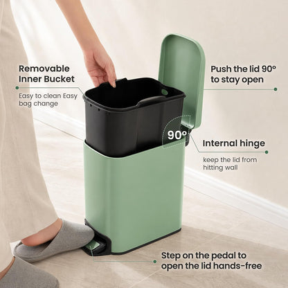 Small Bathroom Trash Can with Lid, 1.6 Gal, Soft Close, White