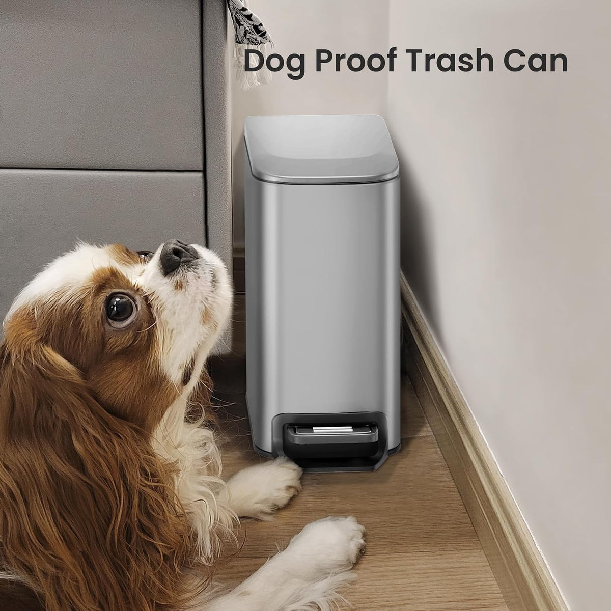 Small Bathroom Trash Can with Lid, 1.6 Gal, Soft Close, White