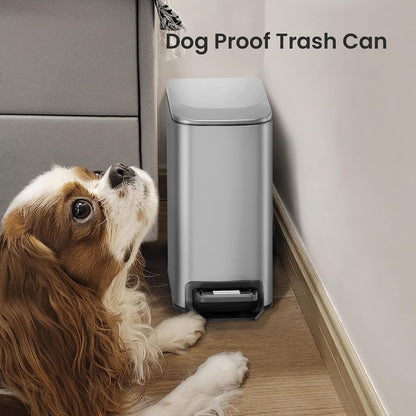 Small Bathroom Trash Can with Lid, 1.6 Gal, Soft Close, White