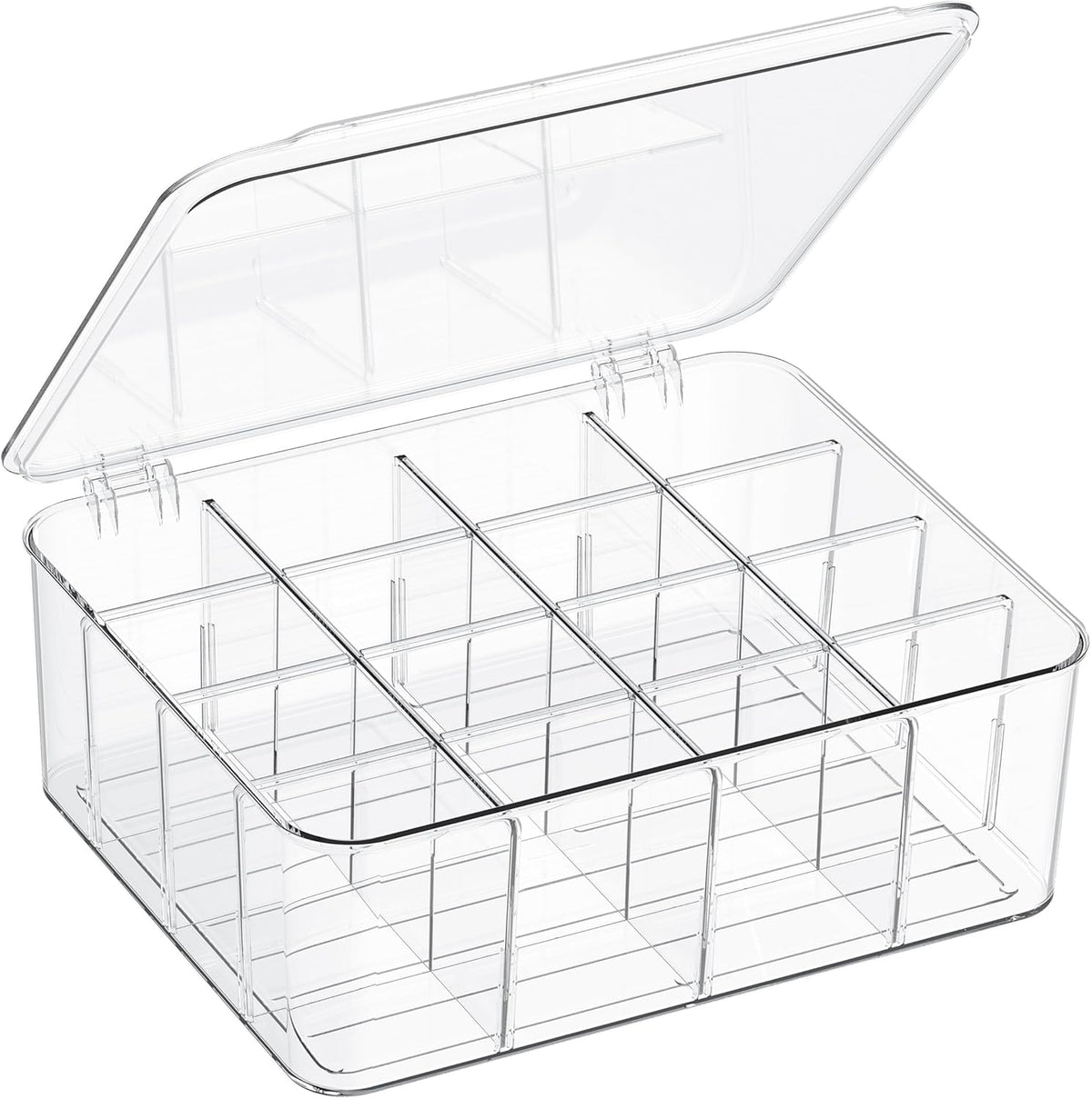 Sock Underwear Organizer, 16 Compartment Adjustable Dividers Tie Bras Socks Underwear Drawer Organizers for Closet, Clear Plastic Storage Containers Box with Lids for Ties Bra Scarf Socks