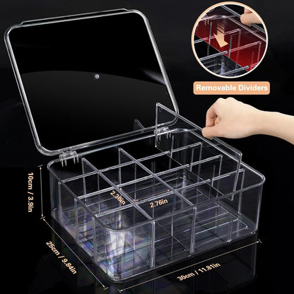 Sock Underwear Organizer, 16 Compartment Adjustable Dividers Tie Bras Socks Underwear Drawer Organizers for Closet, Clear Plastic Storage Containers Box with Lids for Ties Bra Scarf Socks