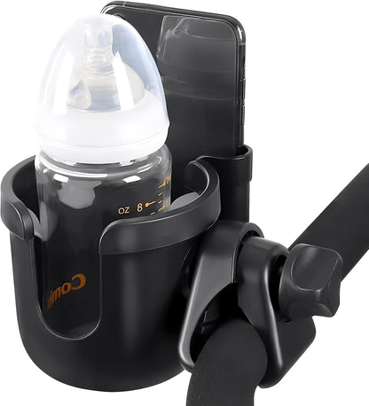 Universal Stroller Cup Holder with Mobile Phone Strollers Storage Rack, 360 Degrees Rotation Drink Holder for Bike, Pushchair, Wheelchair, Walker, Fits Most Cups