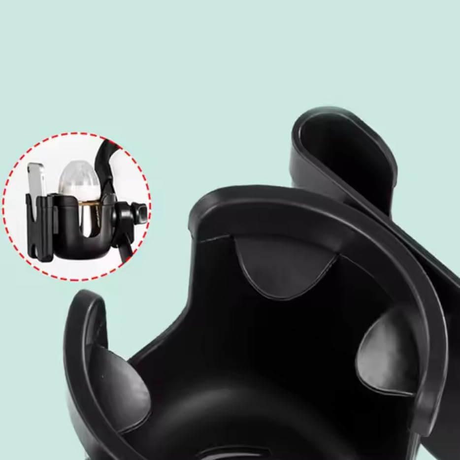 Universal Stroller Cup Holder with Mobile Phone Strollers Storage Rack, 360 Degrees Rotation Drink Holder for Bike, Pushchair, Wheelchair, Walker, Fits Most Cups