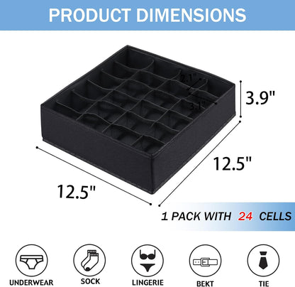 Foldable Storage Cubes Drawer Underwear Organizer Dividers， under Cabinet Organizer 24-Cell Fabric Storage Boxes for Lingerie,Socks,Ties （Grey）
