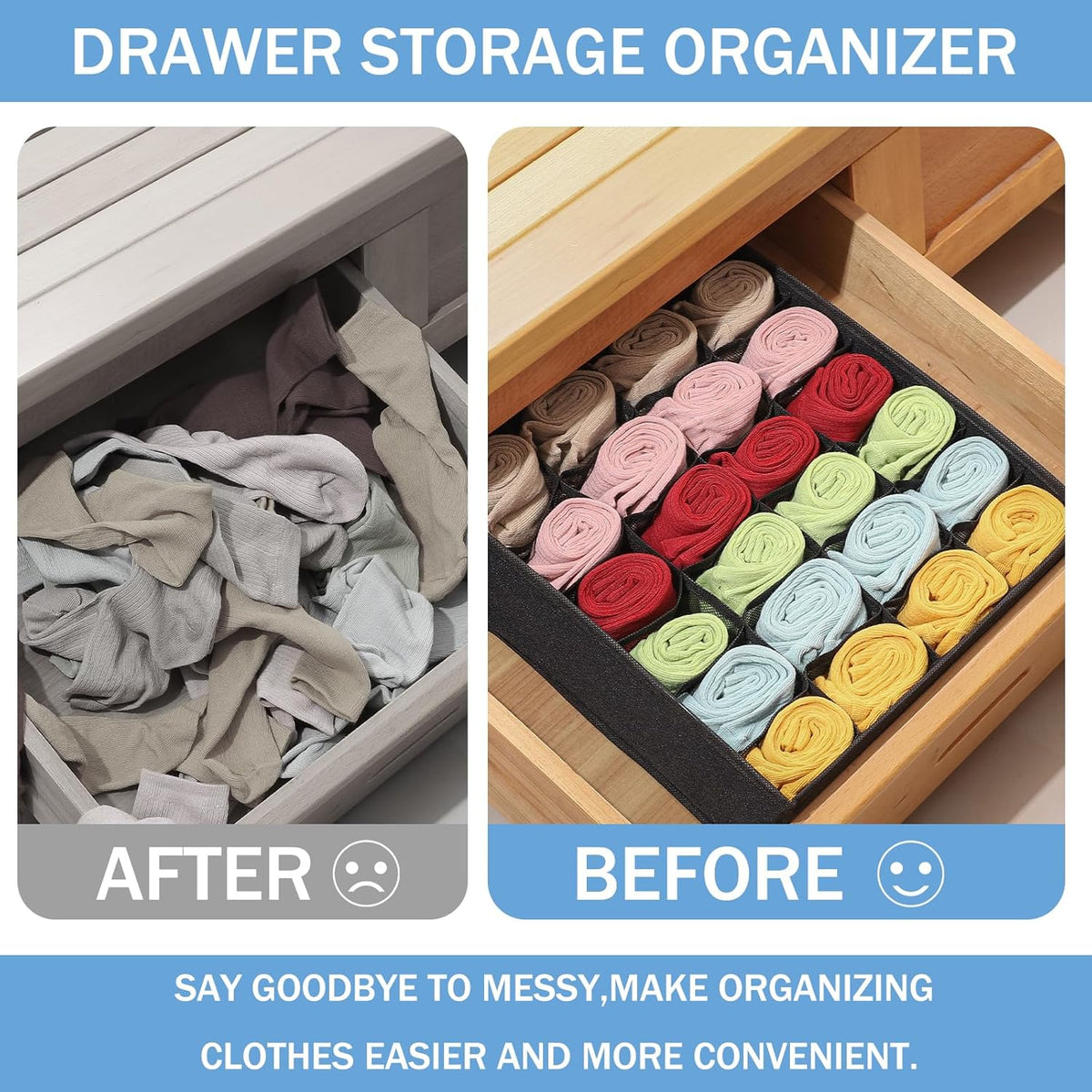 Foldable Storage Cubes Drawer Underwear Organizer Dividers， under Cabinet Organizer 24-Cell Fabric Storage Boxes for Lingerie,Socks,Ties （Grey）