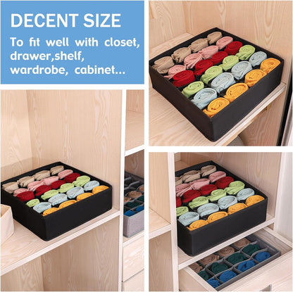Foldable Storage Cubes Drawer Underwear Organizer Dividers， under Cabinet Organizer 24-Cell Fabric Storage Boxes for Lingerie,Socks,Ties （Grey）