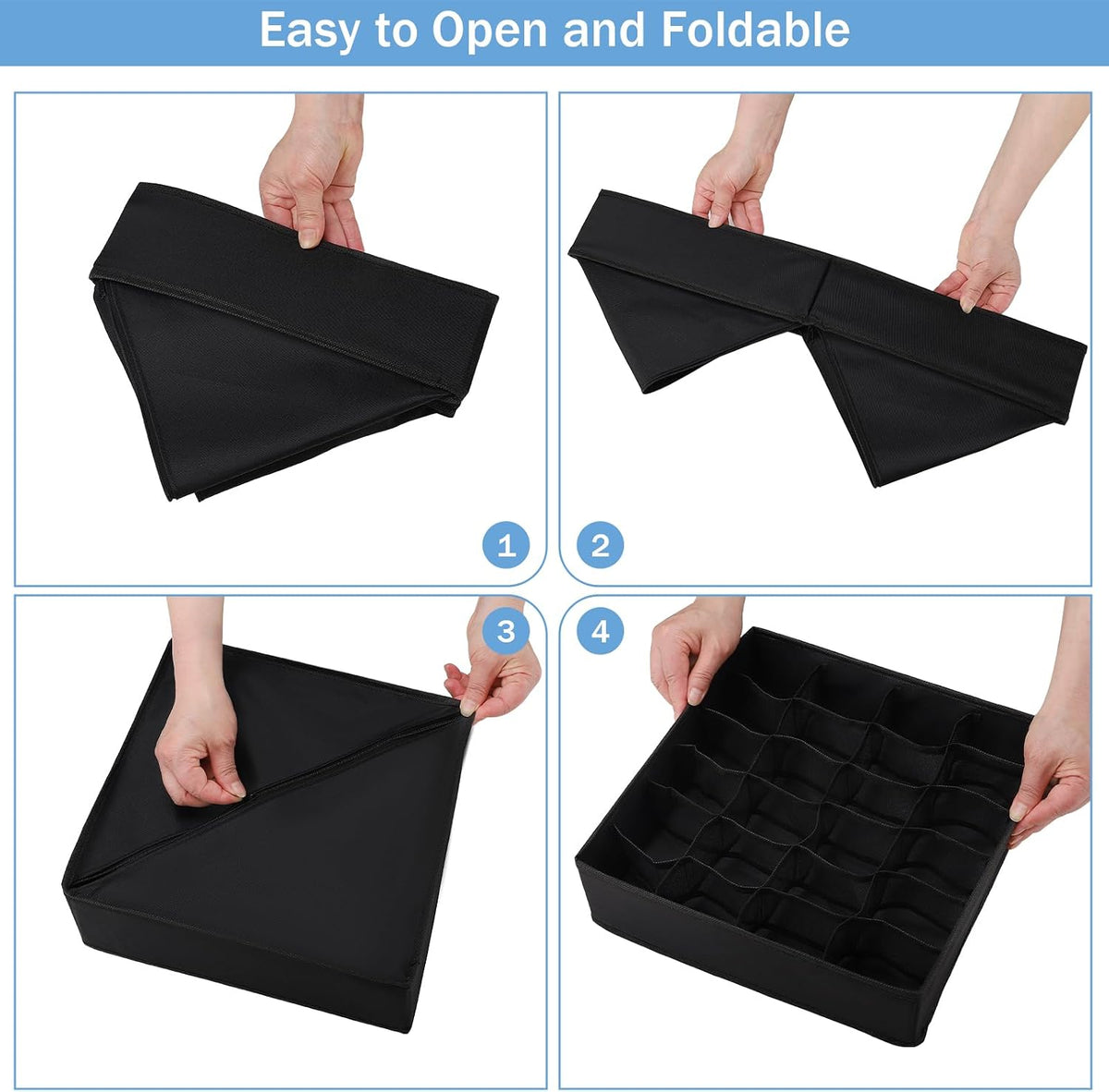 Foldable Storage Cubes Drawer Underwear Organizer Dividers， under Cabinet Organizer 24-Cell Fabric Storage Boxes for Lingerie,Socks,Ties （Grey）