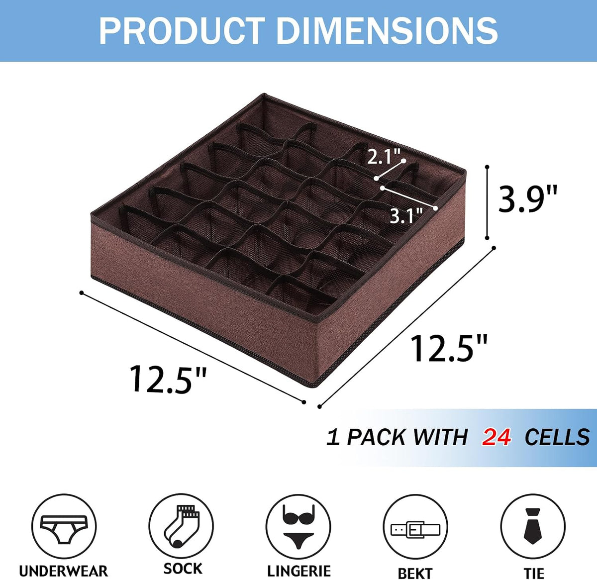 Foldable Storage Cubes Drawer Underwear Organizer Dividers， under Cabinet Organizer 24-Cell Fabric Storage Boxes for Lingerie,Socks,Ties （Grey）