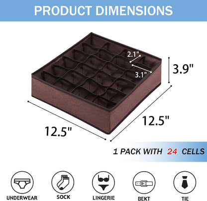 Foldable Storage Cubes Drawer Underwear Organizer Dividers， under Cabinet Organizer 24-Cell Fabric Storage Boxes for Lingerie,Socks,Ties （Grey）