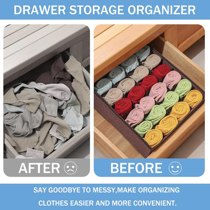 Foldable Storage Cubes Drawer Underwear Organizer Dividers， under Cabinet Organizer 24-Cell Fabric Storage Boxes for Lingerie,Socks,Ties （Grey）