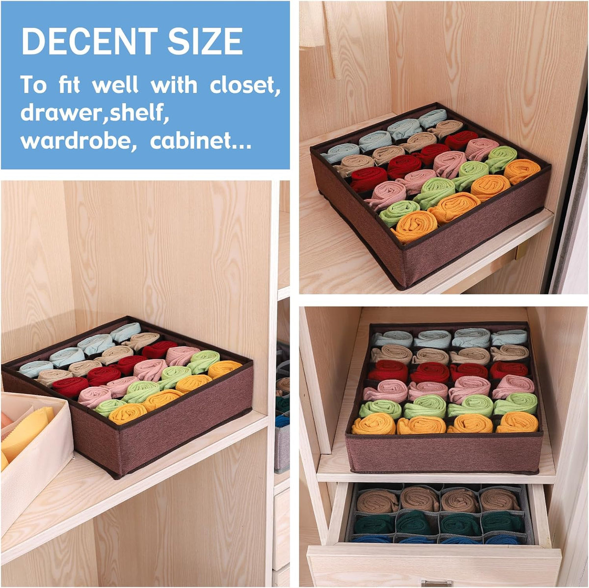 Foldable Storage Cubes Drawer Underwear Organizer Dividers， under Cabinet Organizer 24-Cell Fabric Storage Boxes for Lingerie,Socks,Ties （Grey）