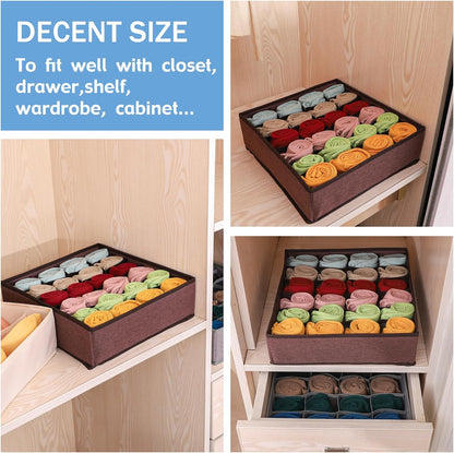 Foldable Storage Cubes Drawer Underwear Organizer Dividers， under Cabinet Organizer 24-Cell Fabric Storage Boxes for Lingerie,Socks,Ties （Grey）