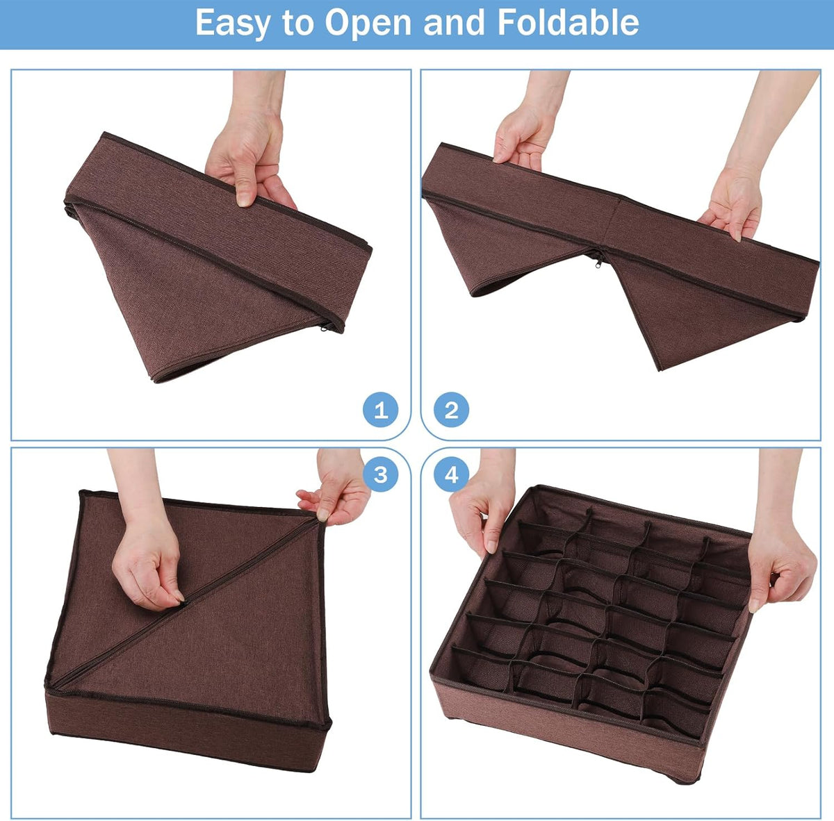 Foldable Storage Cubes Drawer Underwear Organizer Dividers， under Cabinet Organizer 24-Cell Fabric Storage Boxes for Lingerie,Socks,Ties （Grey）