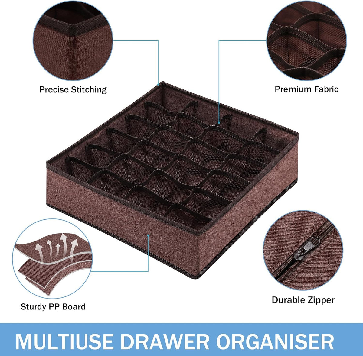 Foldable Storage Cubes Drawer Underwear Organizer Dividers， under Cabinet Organizer 24-Cell Fabric Storage Boxes for Lingerie,Socks,Ties （Grey）