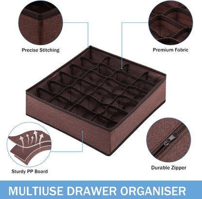 Foldable Storage Cubes Drawer Underwear Organizer Dividers， under Cabinet Organizer 24-Cell Fabric Storage Boxes for Lingerie,Socks,Ties （Grey）