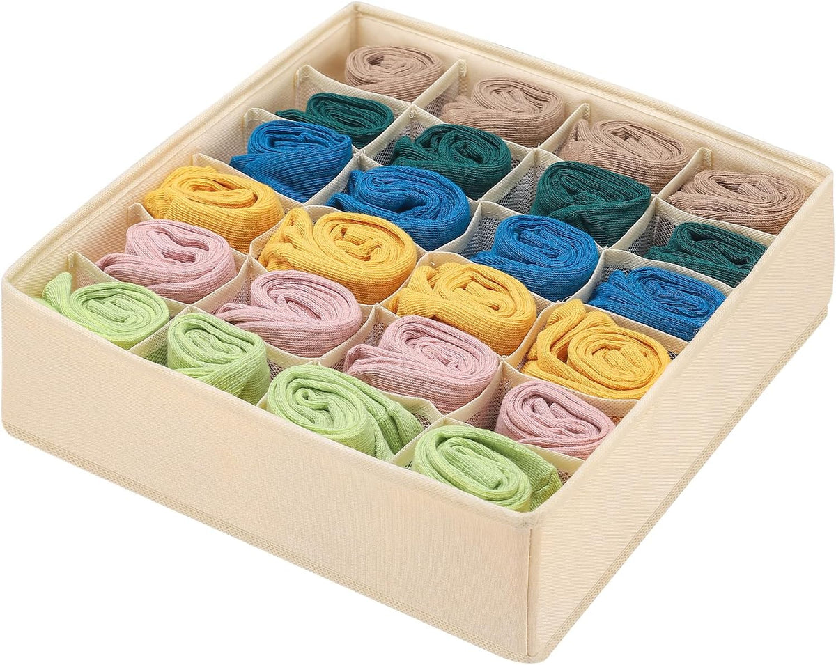 Foldable Storage Cubes Drawer Underwear Organizer Dividers， under Cabinet Organizer 24-Cell Fabric Storage Boxes for Lingerie,Socks,Ties （Grey）