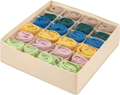 Foldable Storage Cubes Drawer Underwear Organizer Dividers， under Cabinet Organizer 24-Cell Fabric Storage Boxes for Lingerie,Socks,Ties （Grey）