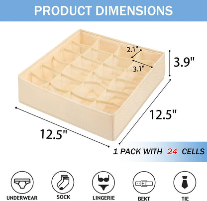 Foldable Storage Cubes Drawer Underwear Organizer Dividers， under Cabinet Organizer 24-Cell Fabric Storage Boxes for Lingerie,Socks,Ties （Grey）