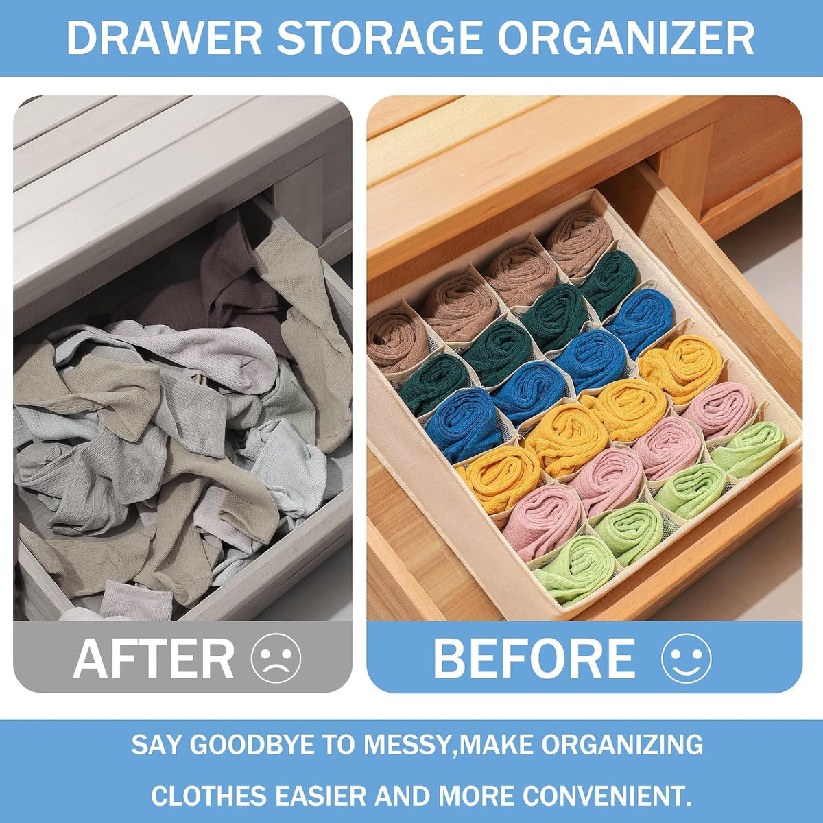 Foldable Storage Cubes Drawer Underwear Organizer Dividers， under Cabinet Organizer 24-Cell Fabric Storage Boxes for Lingerie,Socks,Ties （Grey）