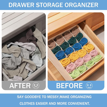 Foldable Storage Cubes Drawer Underwear Organizer Dividers， under Cabinet Organizer 24-Cell Fabric Storage Boxes for Lingerie,Socks,Ties （Grey）