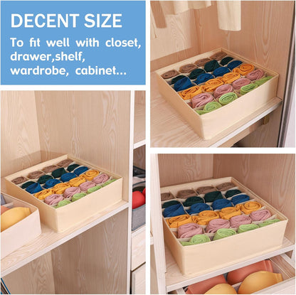 Foldable Storage Cubes Drawer Underwear Organizer Dividers， under Cabinet Organizer 24-Cell Fabric Storage Boxes for Lingerie,Socks,Ties （Grey）
