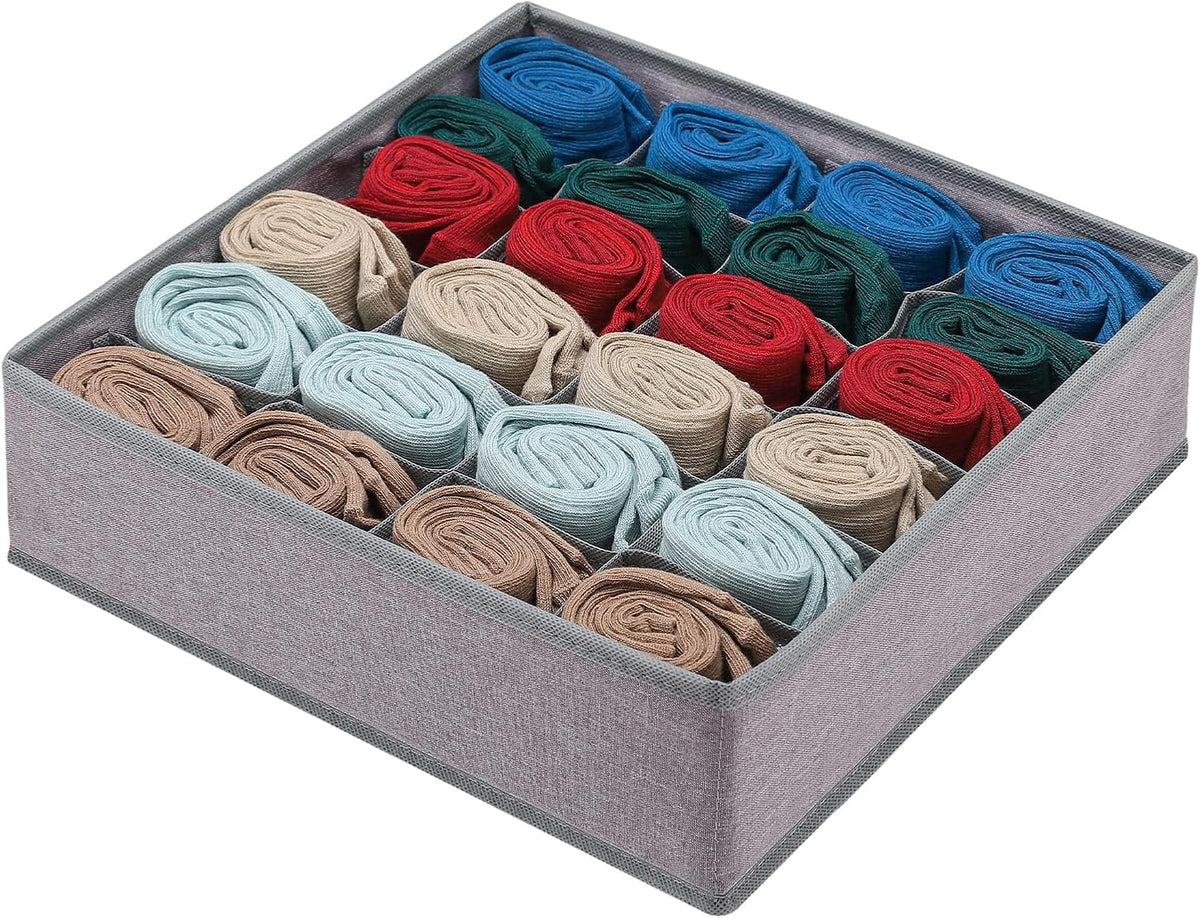 Foldable Storage Cubes Drawer Underwear Organizer Dividers， under Cabinet Organizer 24-Cell Fabric Storage Boxes for Lingerie,Socks,Ties （Grey）