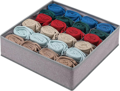 Foldable Storage Cubes Drawer Underwear Organizer Dividers， under Cabinet Organizer 24-Cell Fabric Storage Boxes for Lingerie,Socks,Ties （Grey）
