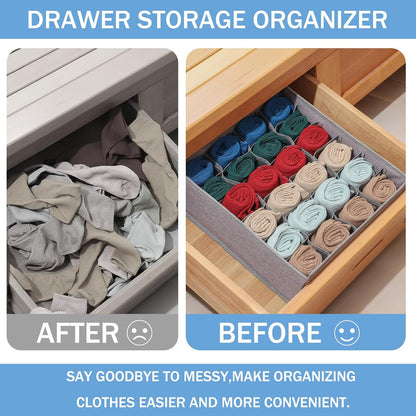 Foldable Storage Cubes Drawer Underwear Organizer Dividers， under Cabinet Organizer 24-Cell Fabric Storage Boxes for Lingerie,Socks,Ties （Grey）