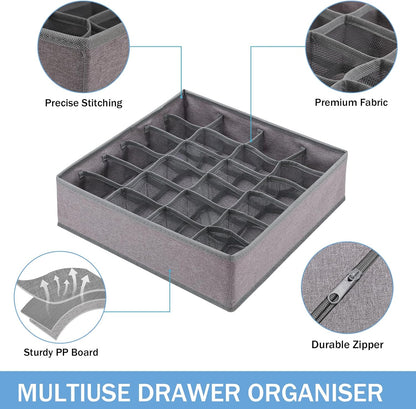 Foldable Storage Cubes Drawer Underwear Organizer Dividers， under Cabinet Organizer 24-Cell Fabric Storage Boxes for Lingerie,Socks,Ties （Grey）