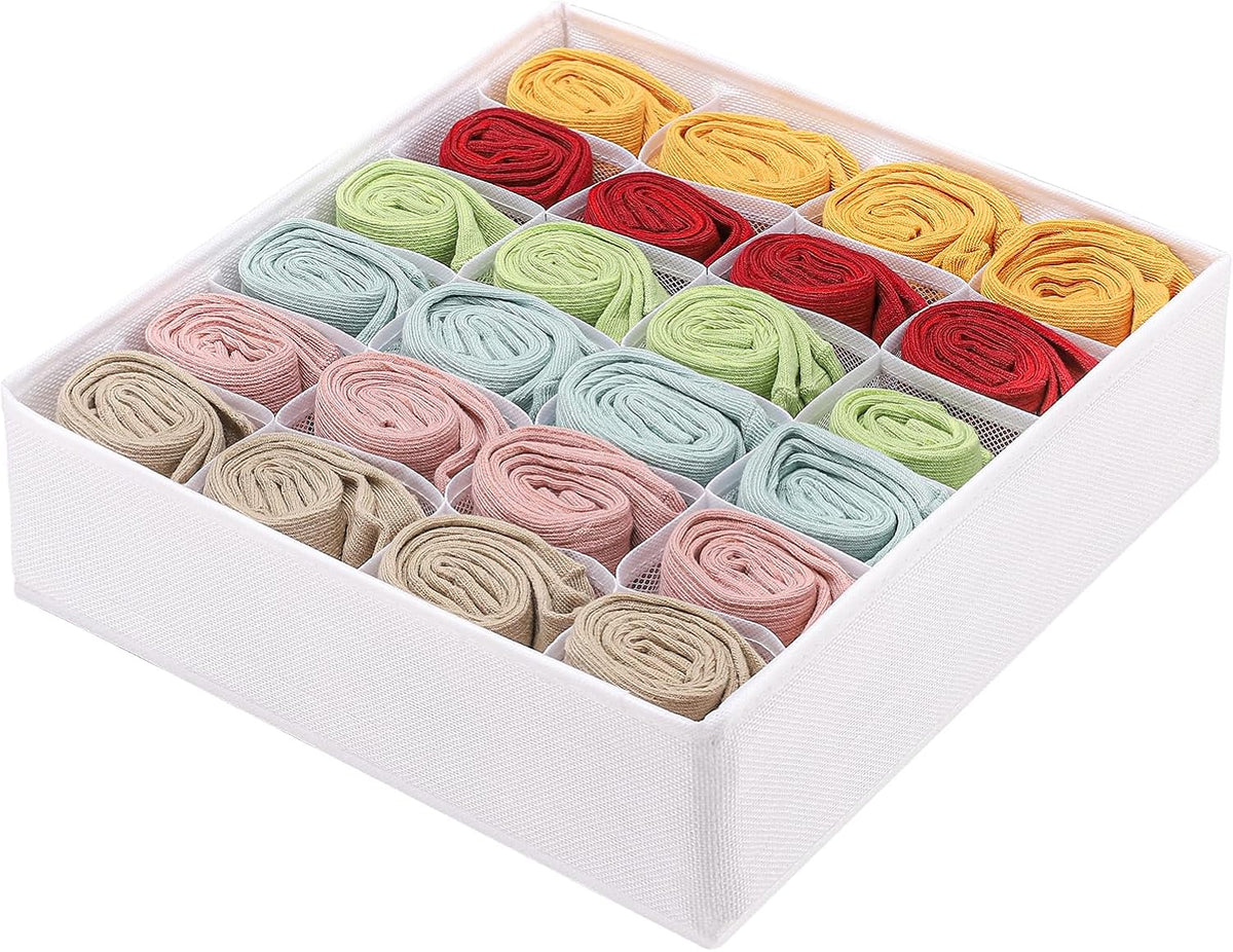 Foldable Storage Cubes Drawer Underwear Organizer Dividers， under Cabinet Organizer 24-Cell Fabric Storage Boxes for Lingerie,Socks,Ties （Grey）