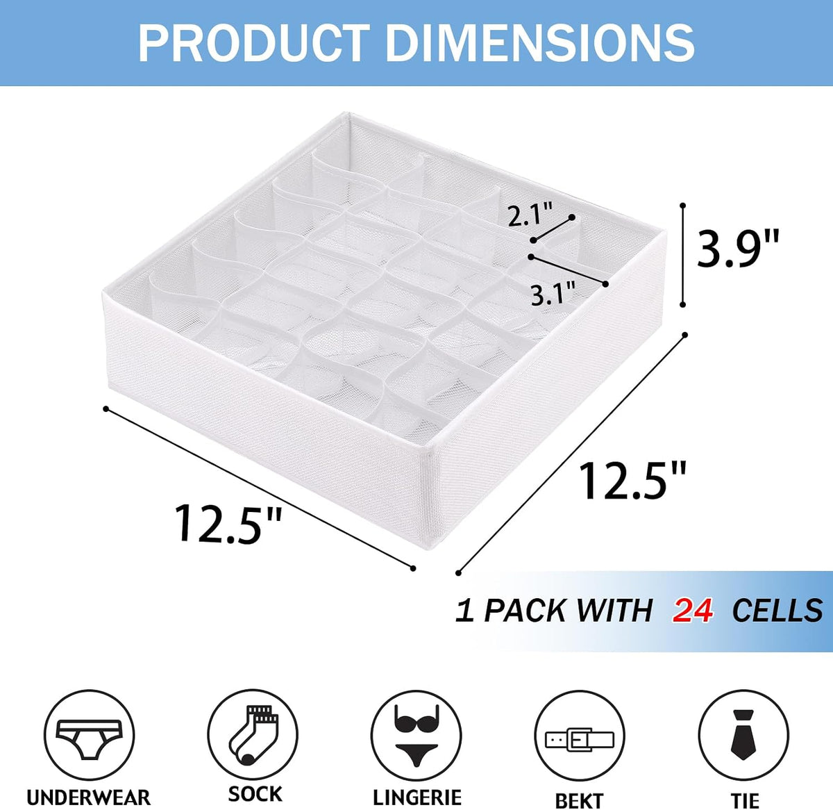 Foldable Storage Cubes Drawer Underwear Organizer Dividers， under Cabinet Organizer 24-Cell Fabric Storage Boxes for Lingerie,Socks,Ties （Grey）