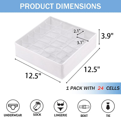 Foldable Storage Cubes Drawer Underwear Organizer Dividers， under Cabinet Organizer 24-Cell Fabric Storage Boxes for Lingerie,Socks,Ties （Grey）