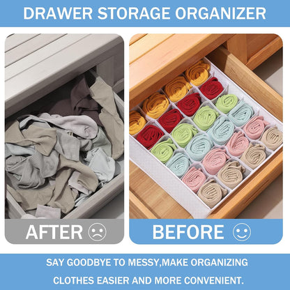 Foldable Storage Cubes Drawer Underwear Organizer Dividers， under Cabinet Organizer 24-Cell Fabric Storage Boxes for Lingerie,Socks,Ties （Grey）