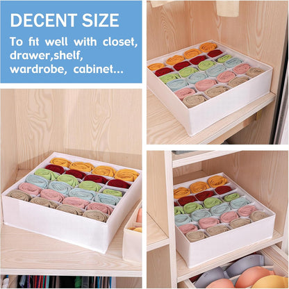 Foldable Storage Cubes Drawer Underwear Organizer Dividers， under Cabinet Organizer 24-Cell Fabric Storage Boxes for Lingerie,Socks,Ties （Grey）