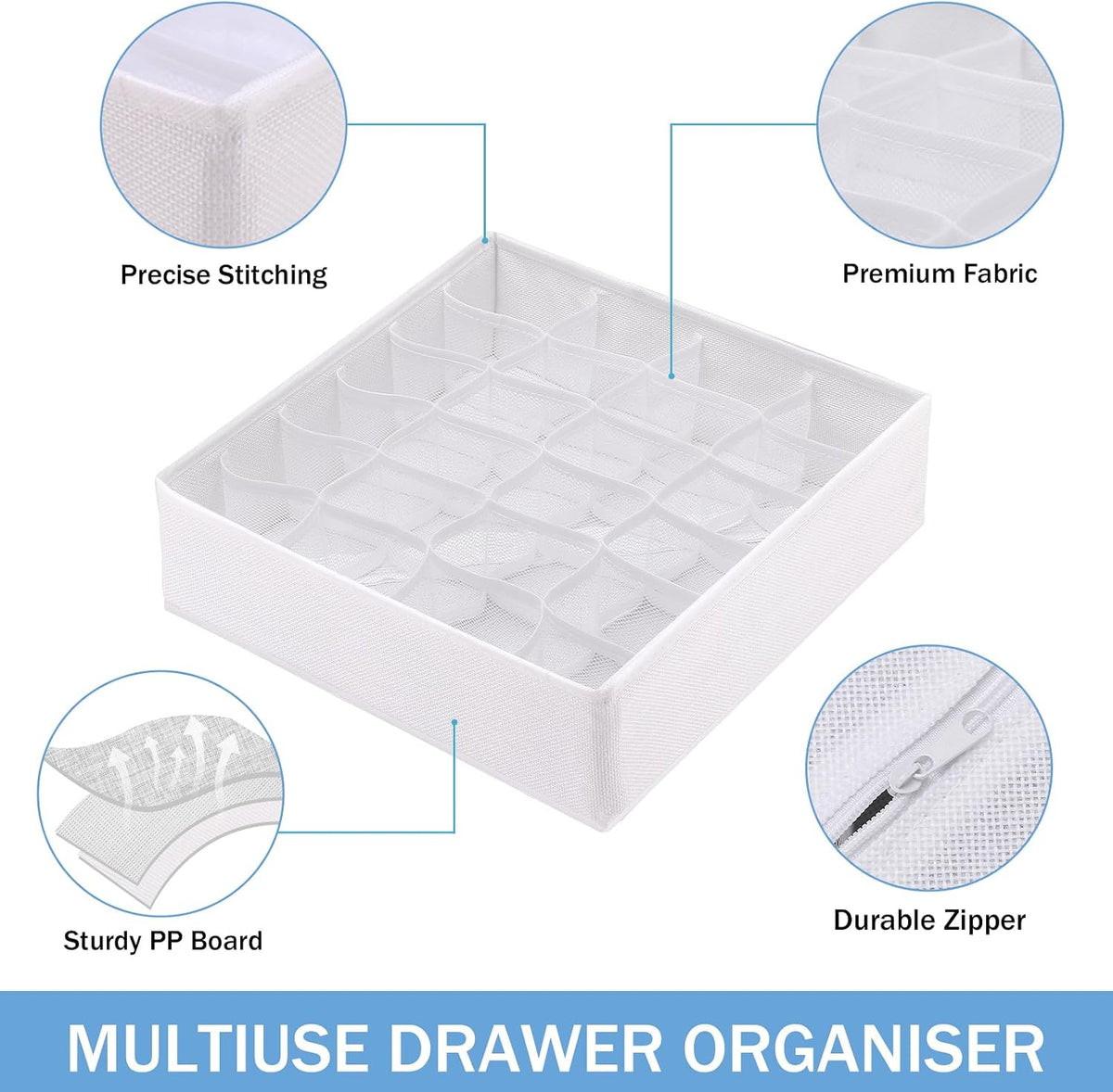 Foldable Storage Cubes Drawer Underwear Organizer Dividers， under Cabinet Organizer 24-Cell Fabric Storage Boxes for Lingerie,Socks,Ties （Grey）