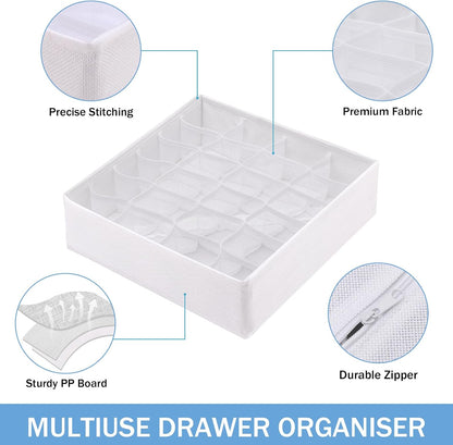 Foldable Storage Cubes Drawer Underwear Organizer Dividers， under Cabinet Organizer 24-Cell Fabric Storage Boxes for Lingerie,Socks,Ties （Grey）