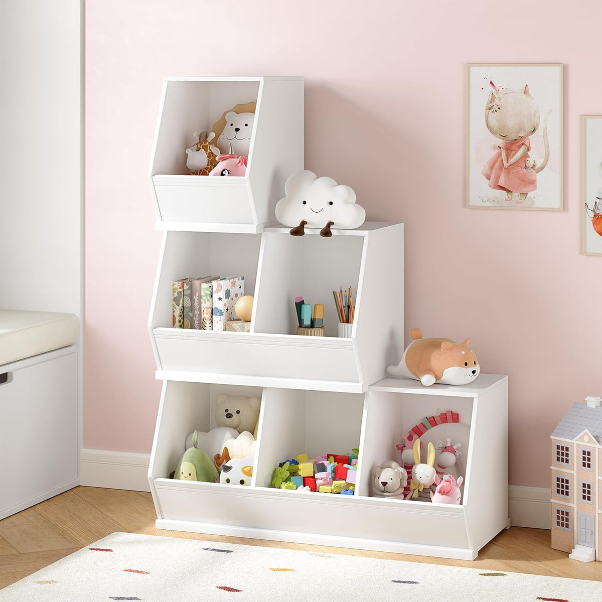 Kids Toy Storage Organizer, Stackable Bins, Cubby Toy Shelf