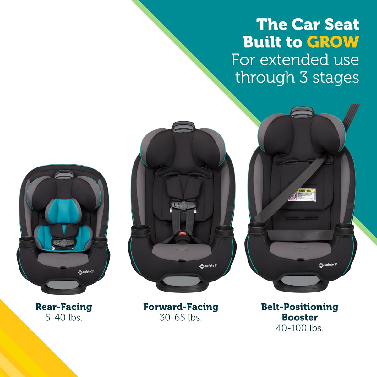 Grow and Go All-in-One Convertible Car Seat, Rear Facing, 5-40 lbs, Forward Facing (30–65 lbs), High Back Booster Seat 40-100 pounds, Alaskan Blue