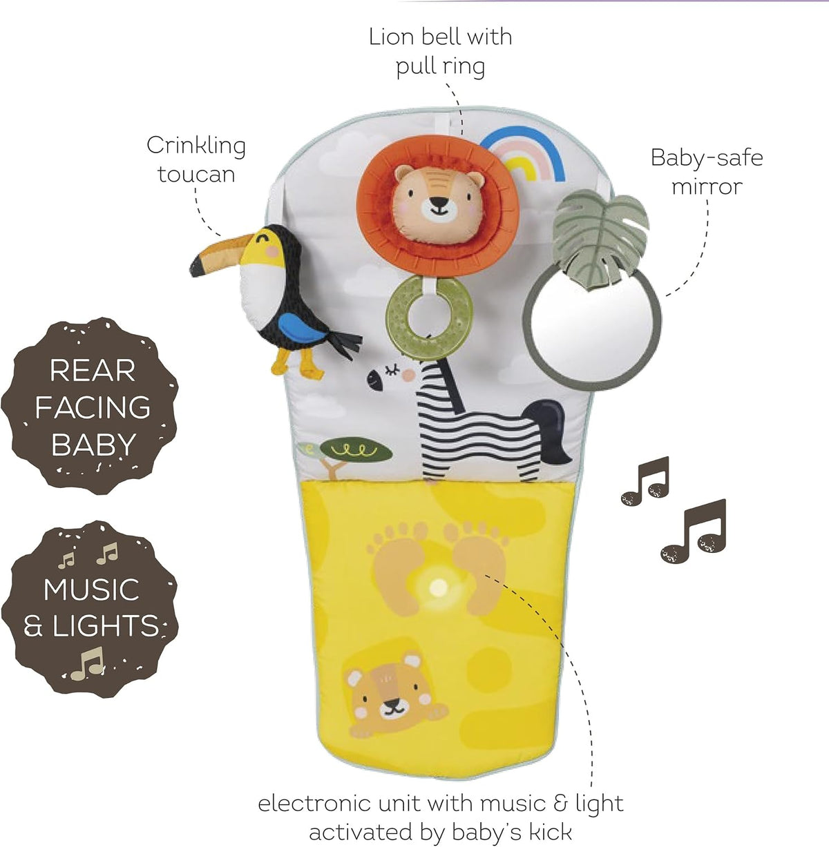 Musical Car Seat Toys for 0-12 Month Old Babies - Activity Center with Sensory Soft Hanging Toys and Mirror - Carseat Gift for Infants