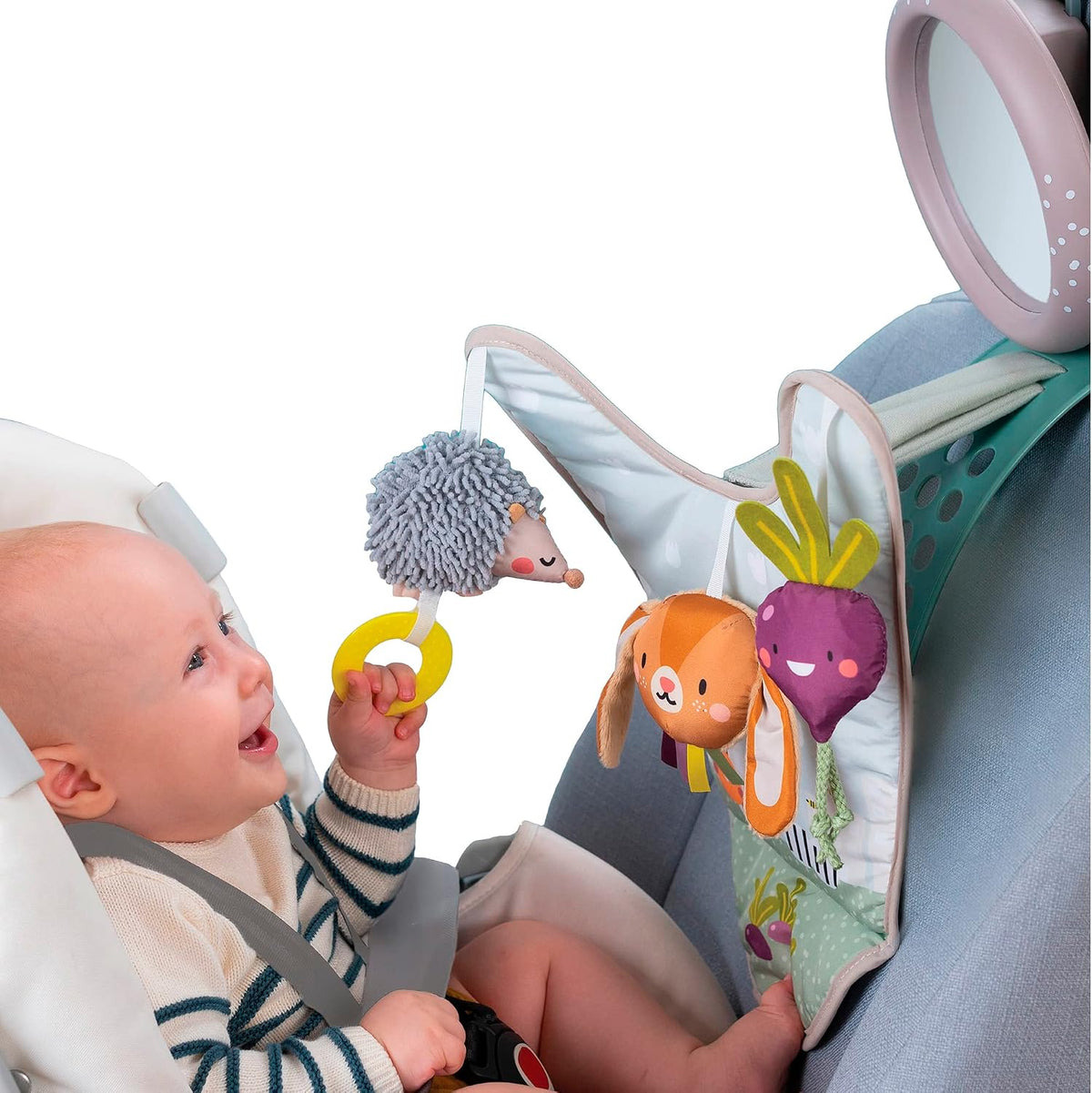 Musical Car Seat Toys for 0-12 Month Old Babies - Activity Center with Sensory Soft Hanging Toys and Mirror - Carseat Gift for Infants