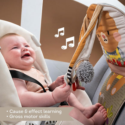 Musical Car Seat Toys for 0-12 Month Old Babies - Activity Center with Sensory Soft Hanging Toys and Mirror - Carseat Gift for Infants