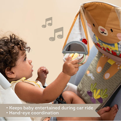 Musical Car Seat Toys for 0-12 Month Old Babies - Activity Center with Sensory Soft Hanging Toys and Mirror - Carseat Gift for Infants