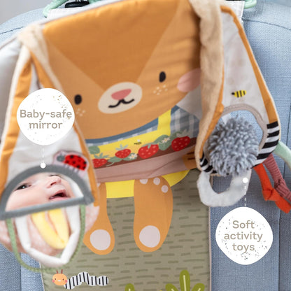 Musical Car Seat Toys for 0-12 Month Old Babies - Activity Center with Sensory Soft Hanging Toys and Mirror - Carseat Gift for Infants