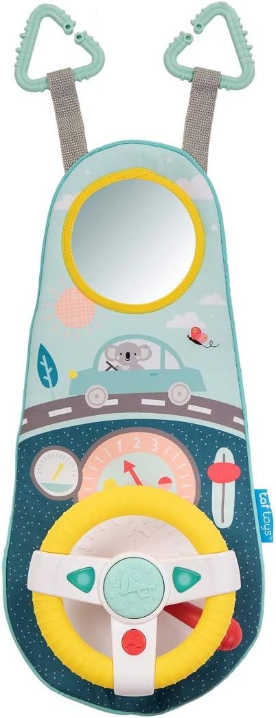 Musical Car Seat Toys for 0-12 Month Old Babies - Activity Center with Sensory Soft Hanging Toys and Mirror - Carseat Gift for Infants