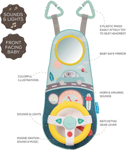 Musical Car Seat Toys for 0-12 Month Old Babies - Activity Center with Sensory Soft Hanging Toys and Mirror - Carseat Gift for Infants
