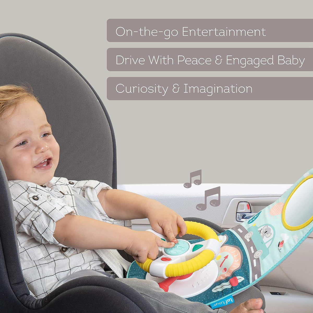 Musical Car Seat Toys for 0-12 Month Old Babies - Activity Center with Sensory Soft Hanging Toys and Mirror - Carseat Gift for Infants
