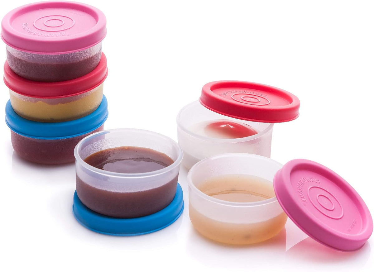 Condiment Containers with Lids- 6 pk. 1.3 oz.Salad Dressing to go Small Food Storage Containers- Sauce Cups Leak proof Reusable Plastic BPA free for Lunch Box Picnic Travel