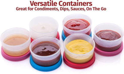 Condiment Containers with Lids- 6 pk. 1.3 oz.Salad Dressing to go Small Food Storage Containers- Sauce Cups Leak proof Reusable Plastic BPA free for Lunch Box Picnic Travel